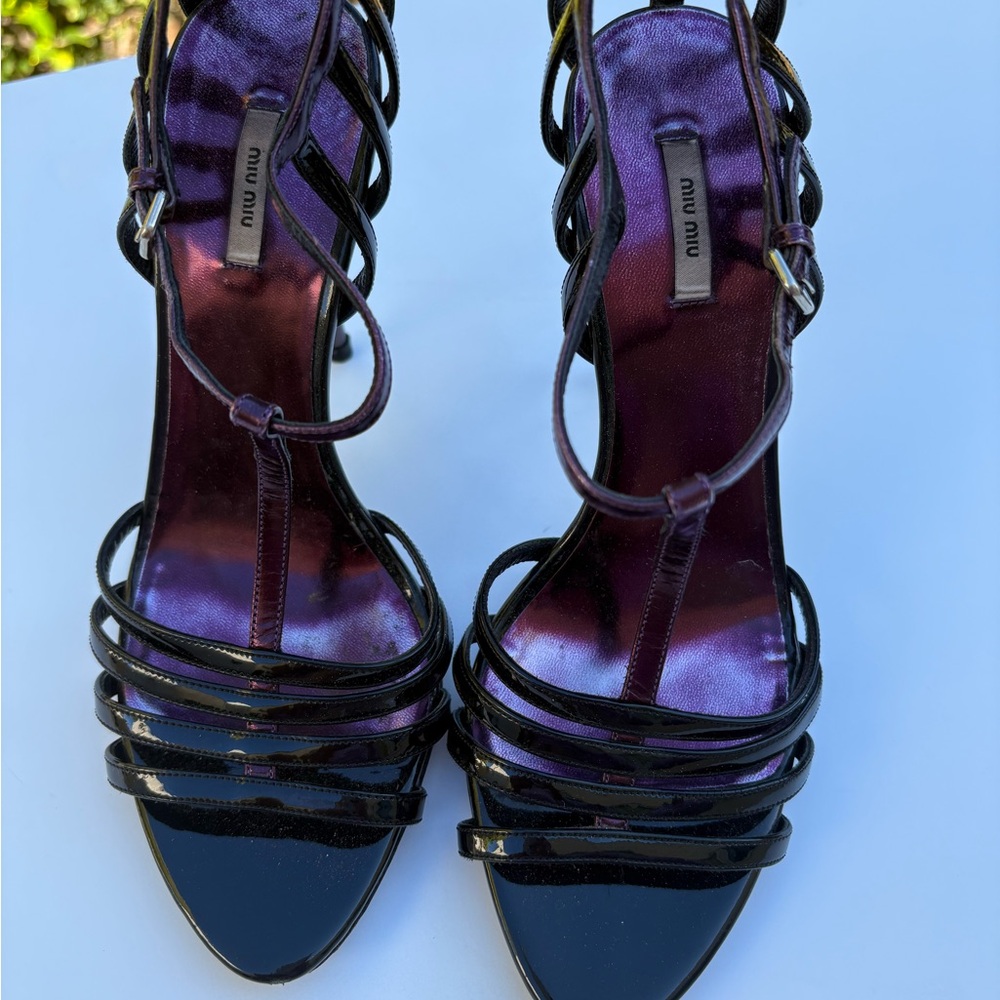 Miu Miu Black and Purple Strappy Heels